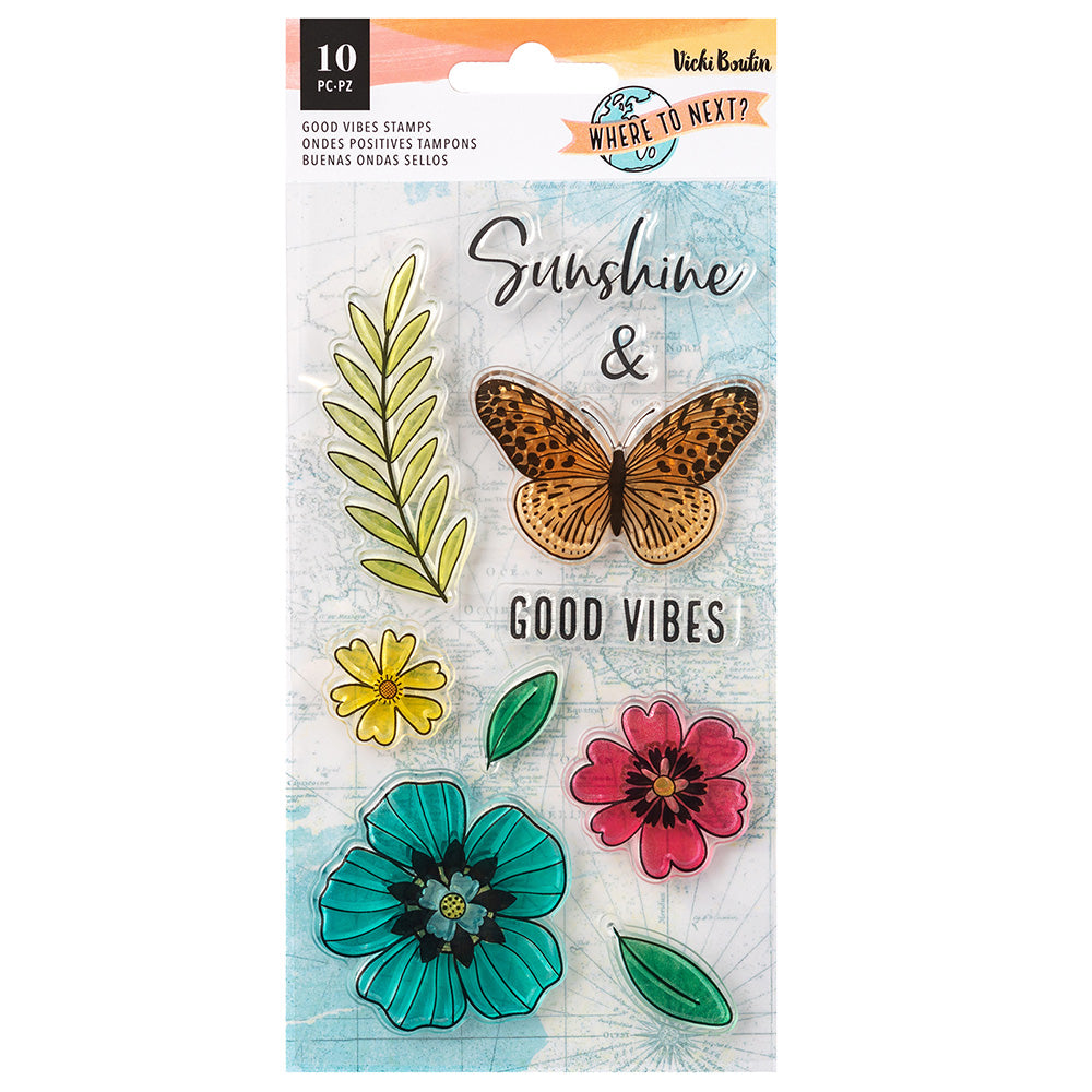 E2D59ED9-FAE8-42FB-901B-D1A4BA59B0D8 Vicki Boutin WHERE TO NEXT Sunshine & Good Vibes Stamps 10pc - Image 1