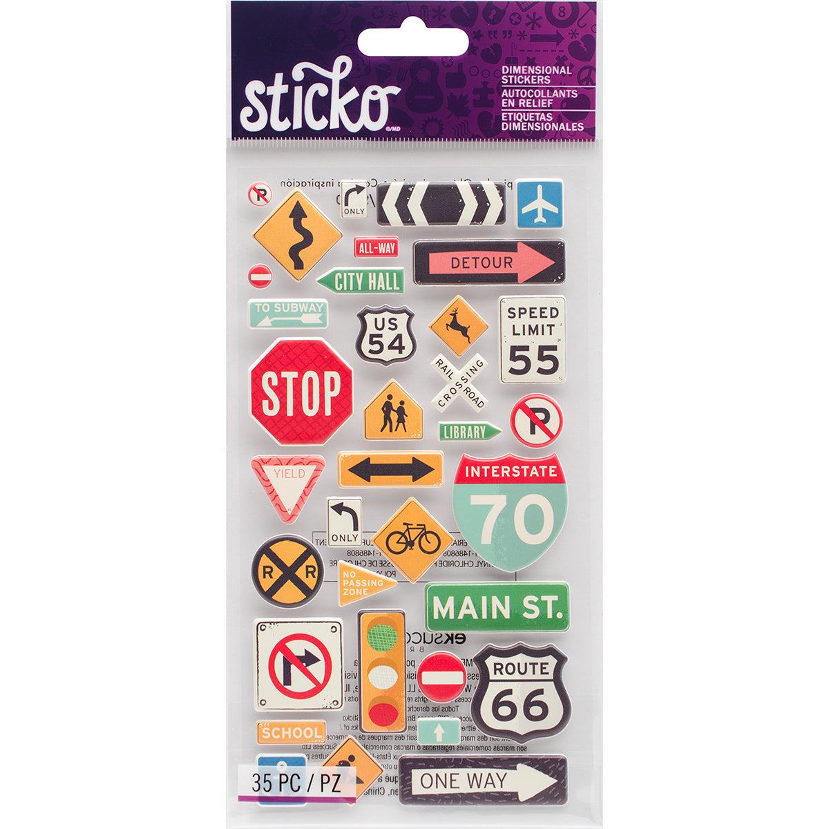 E38D07CF-31DE-4C0E-8E2D-B70B9A739C1F Sticko ROAD SIGNS Travel Puffy Stickers 35pc - Image 1