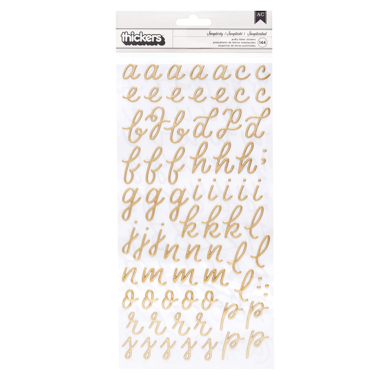 E67978FF-D0C4-4955-A76A-DA23081D98D3 Thickers Again & Again SIMPLICITY Gold Puffy Letter Stickers - Image 1