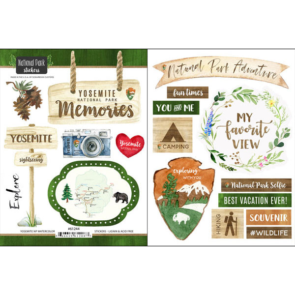 E6BADC1A-BDD1-4A0C-A247-9C0BC9829088 National Park YOSEMITE Stickers 18pc Scrapbook Customs - Image 1