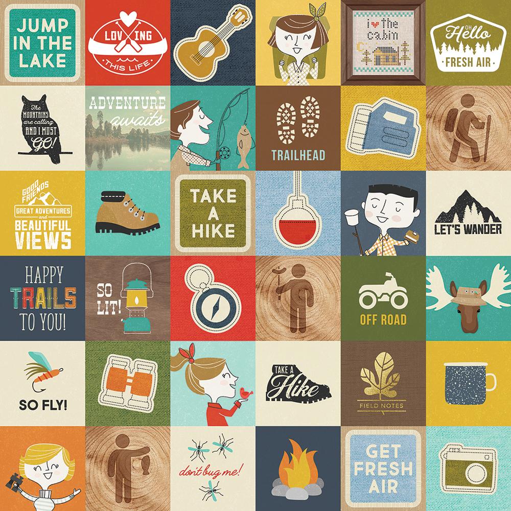 E7C07108-92EB-4E0F-B7C8-124D36DB877C Simple Stories Happy Trails 2x2 ELEMENTS 12x12” Scrapbook Paper - Image 1