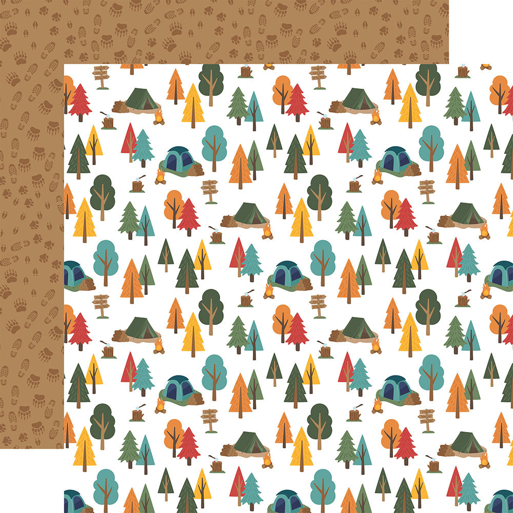 E8553CF2-C692-4CCA-A395-31BF504BA7E0 Echo Park Into The Wild SETTING UP CAMP 12”X12” Scrapbook Paper - Image 1
