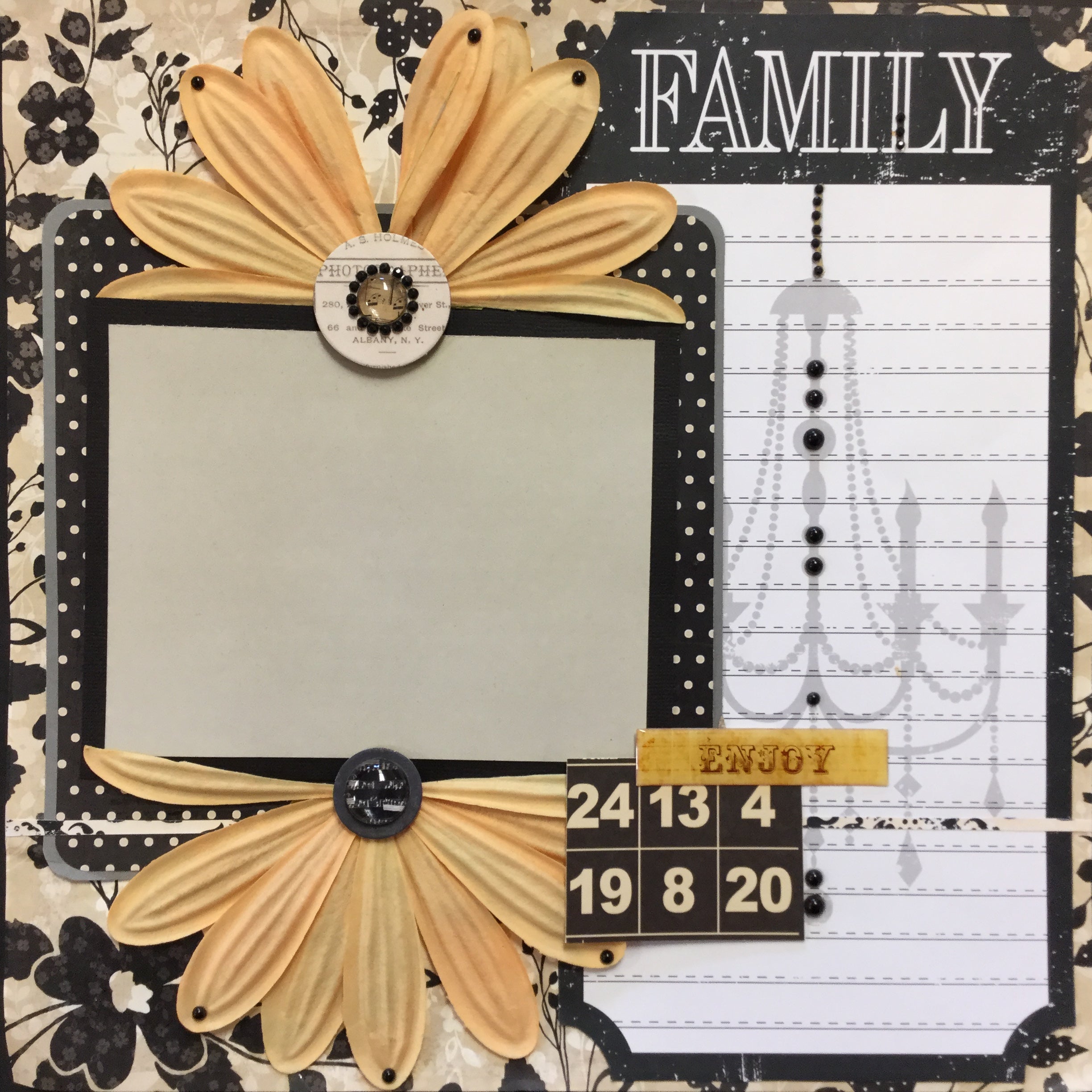 EABC707F-0E6B-43B0-8257-DF7BDFA371AD Premade Page FAMILY CHANDELIER (1) 12”x12" Scrapbook Layout - Image 1