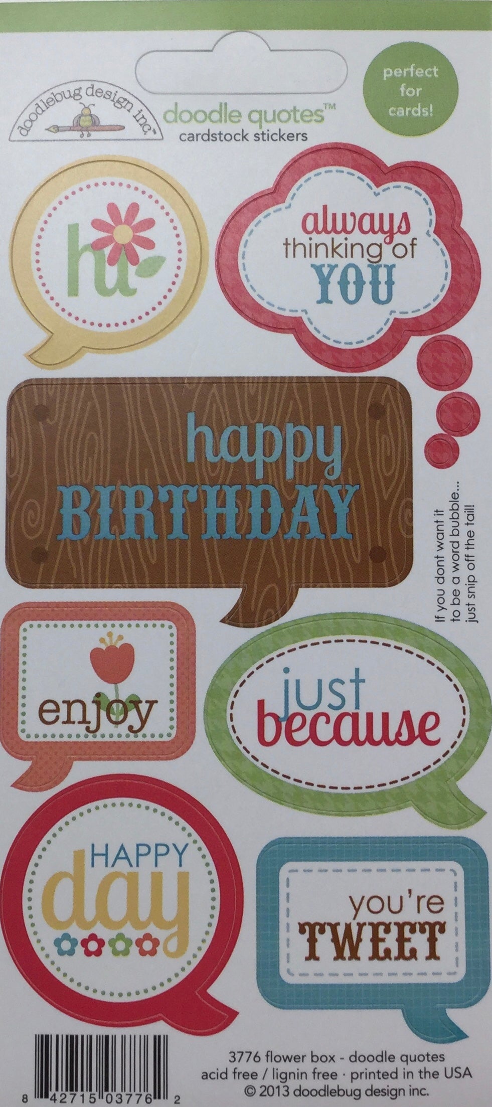 EC40B6DD-7AE3-4299-A832-57CE5E9D1651 Doodlebug Doodle Quotes FLOWER BOX Stickers 10pc - Image 1