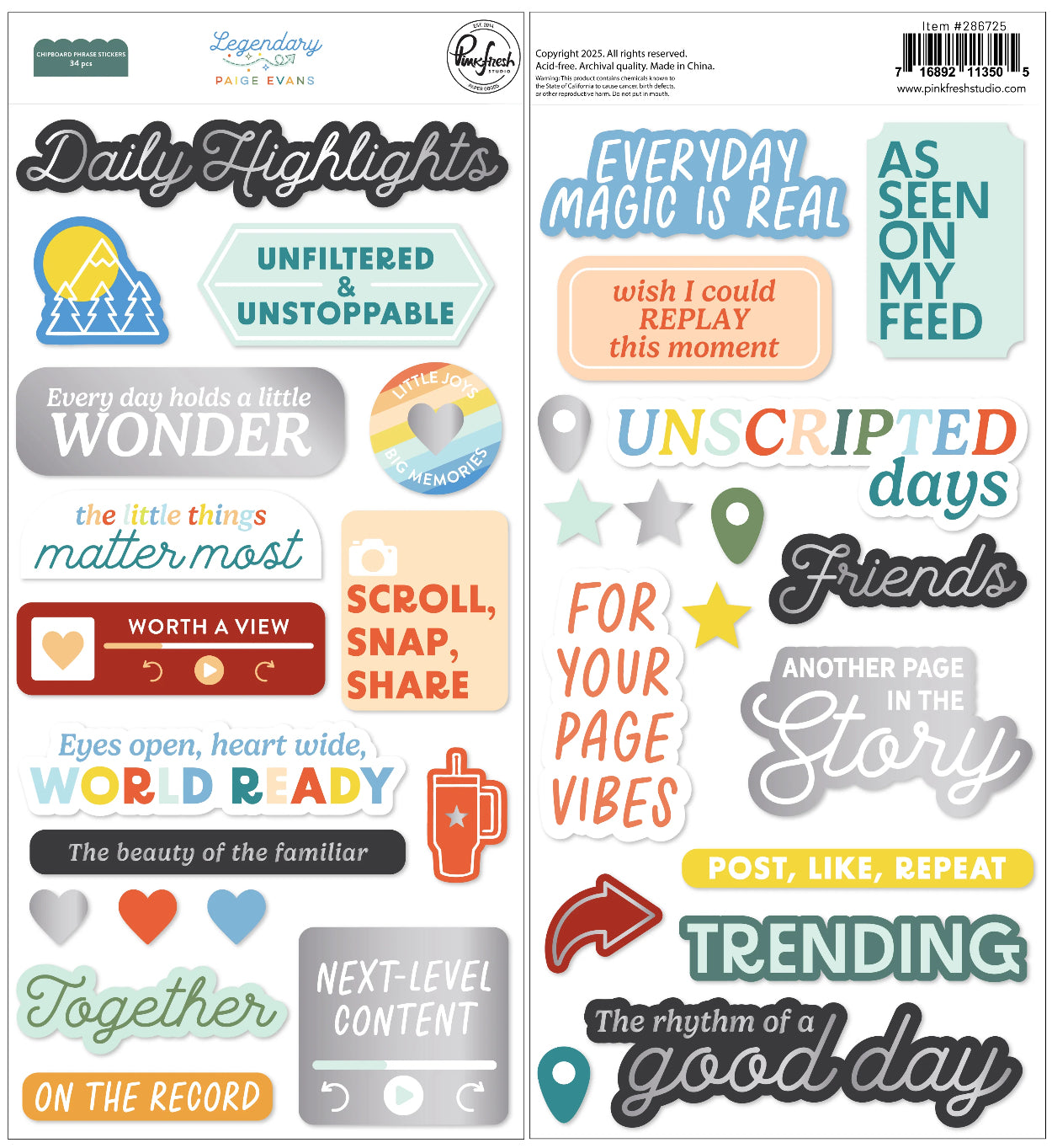 EF033357-07EE-49A7-9987-A67397801B3A Pinkfresh Paige Evans LEGENDARY Chipboard Phrase Stickers 34pc - Image 1