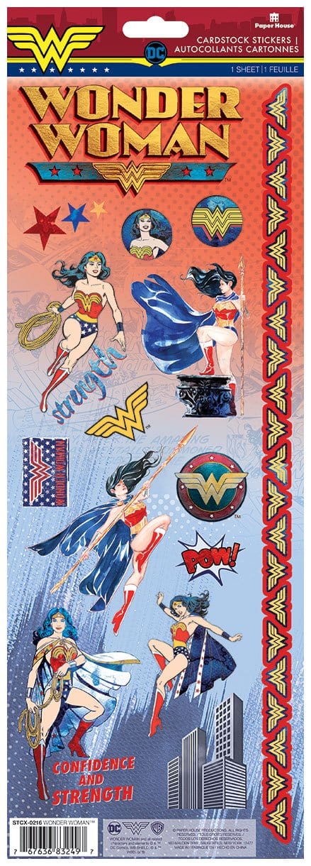 EF42D318-47DF-4502-82C7-2814A74AC910 Paper House WONDER WOMAN Cardstock Sticker Sheet - Image 1