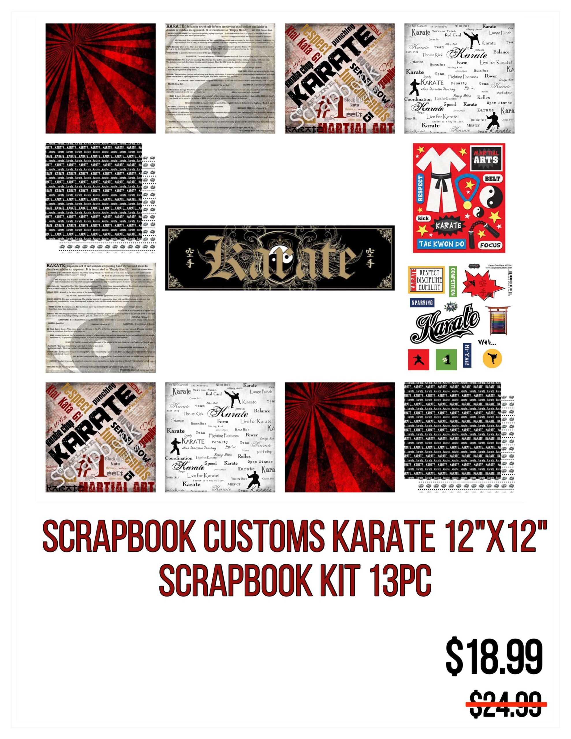 EF7450AB-20DB-4E80-ACD7-1B5798723DB8 Scrapbook Customs KARATE 12"X12" Scrapbook Kit 13pc - Image 1