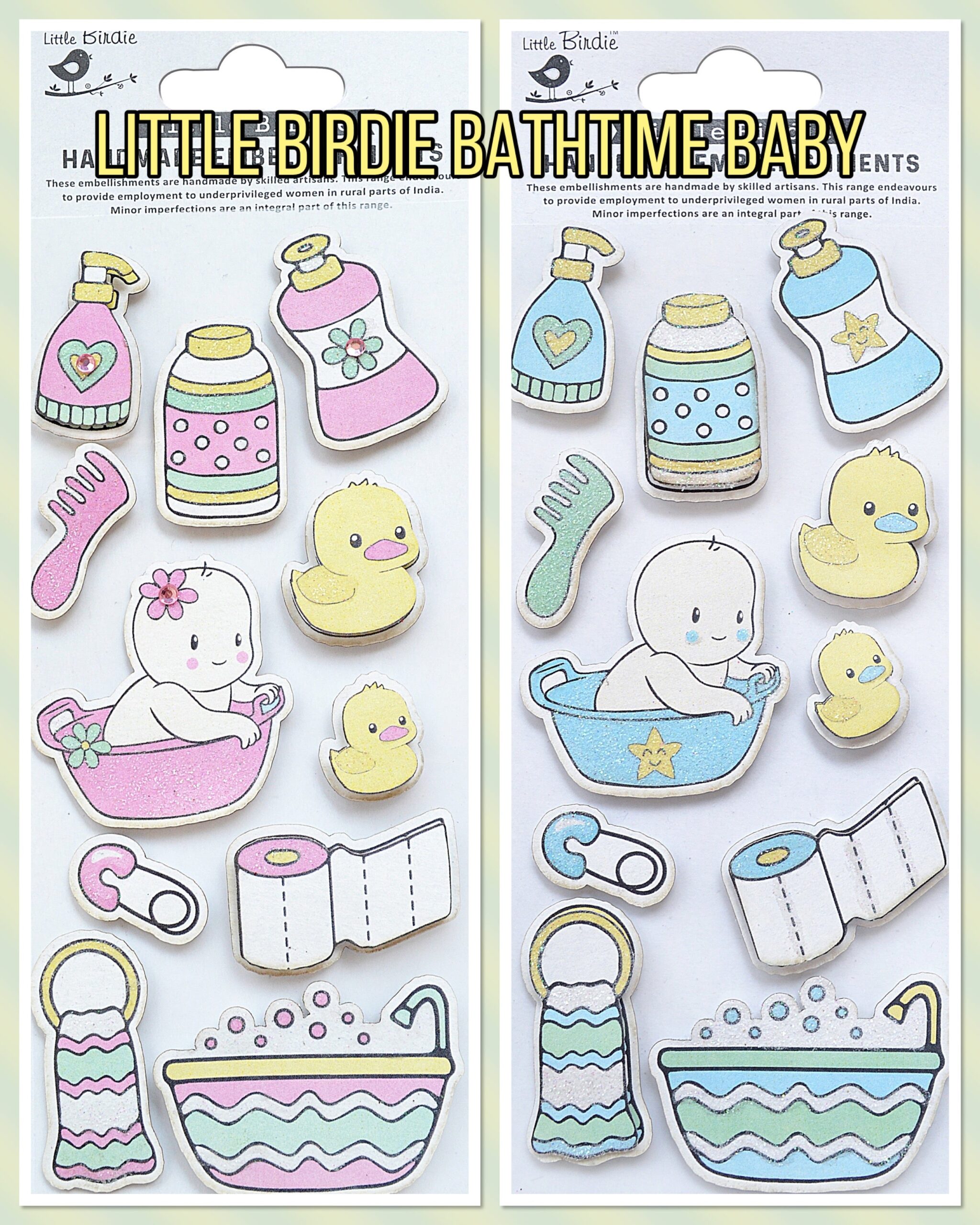 EF7CCAA3-FAF7-4FCE-A3B6-243EBDEBF11B Little Birdie BATHTIME BABY Handmade Embellishments 11p - Image 1