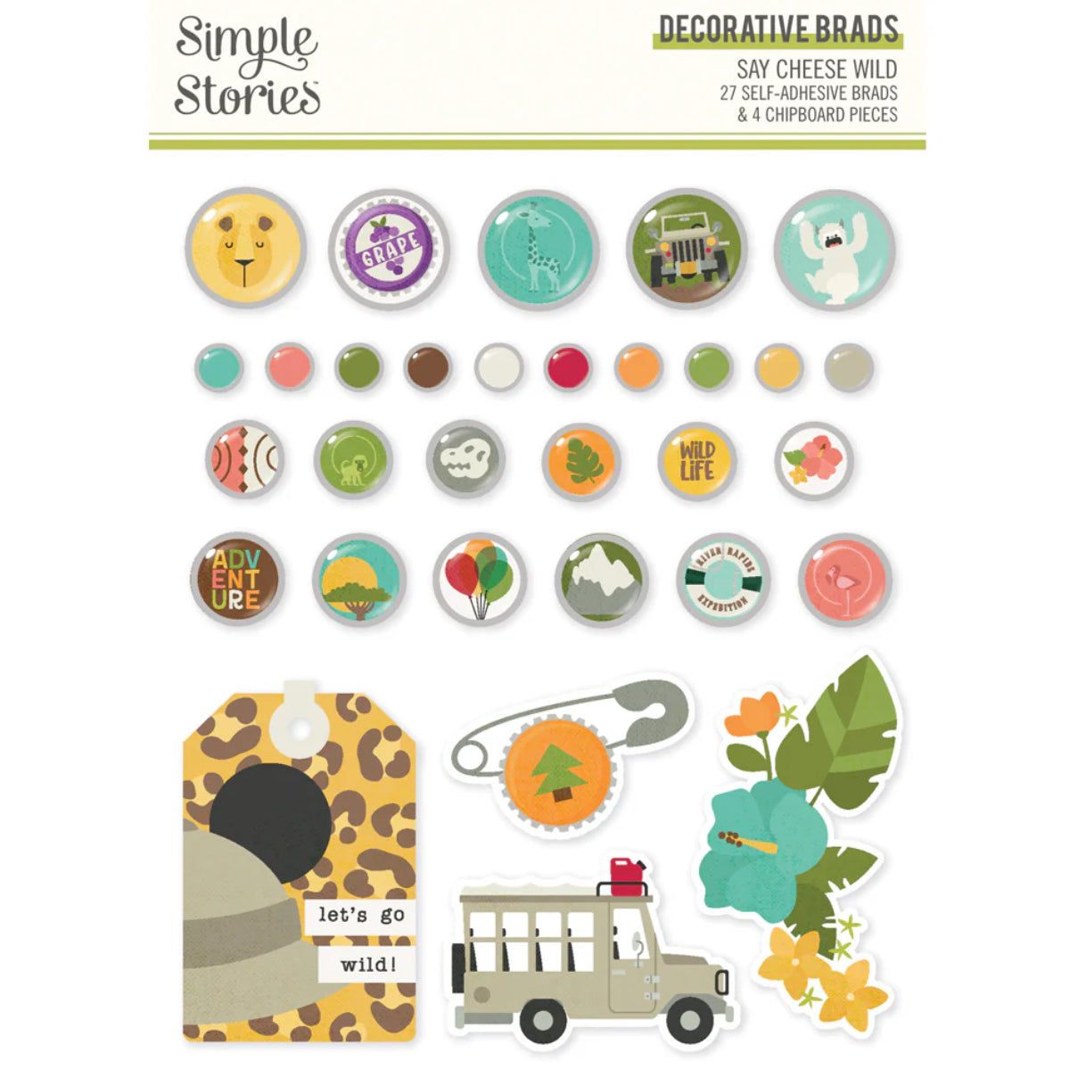 F09EC562-9F83-43BE-AE5C-299130420C5B.jpg Simple Stories SAY CHEESE WILD DECORATIVE BRADS 31pc - Image 1