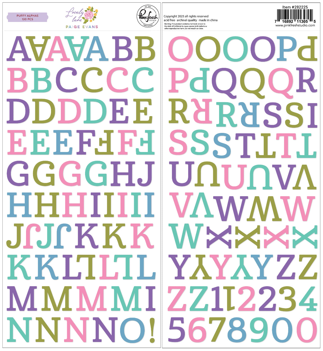 F3439C15-B881-4FAC-B6BD-D88BEF701FA6 Pinkfresh Paige Evans LOVELY LANE Puffy Alphas Stickers 130pc - Image 1