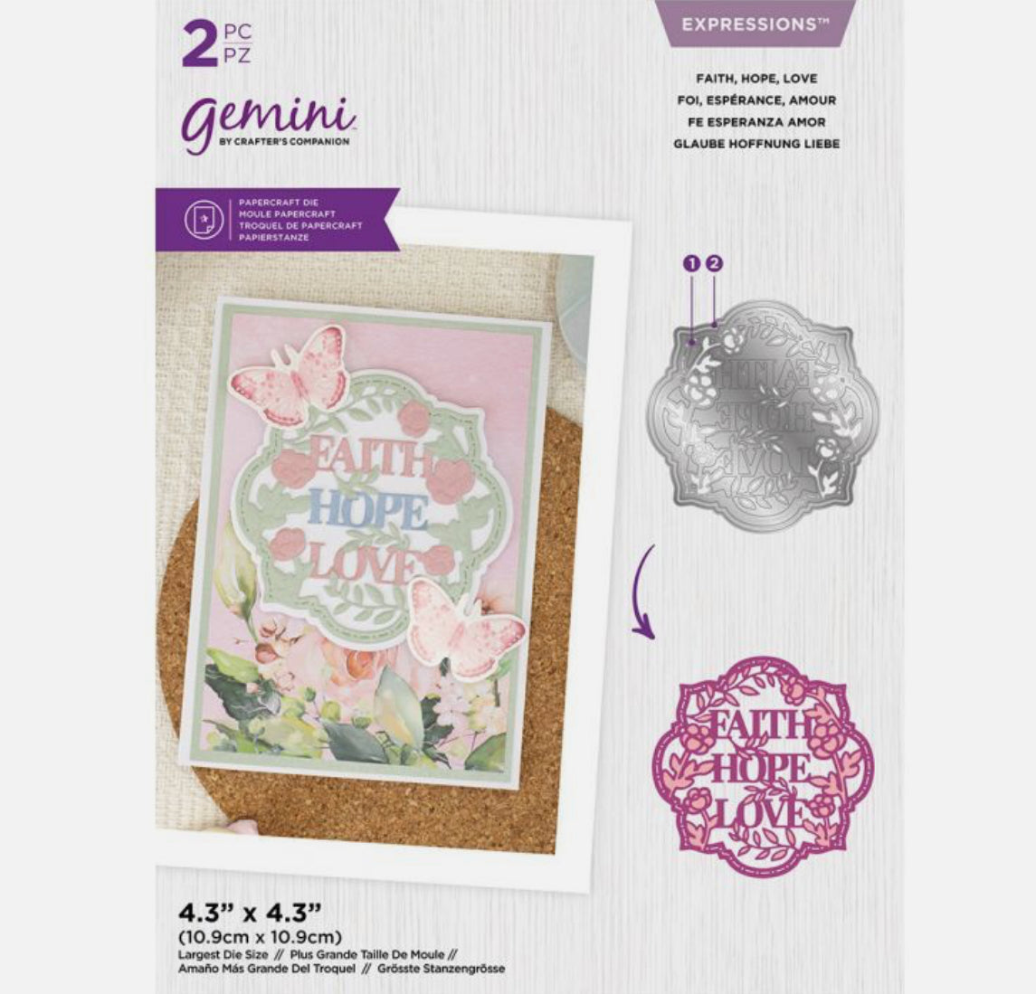 F42F92E1-AB15-4E7C-A0F4-D56B7F2A9201 Gemini Expressions FAITH HOPE LOVE Metal Cutting Die 2pc - Image 1