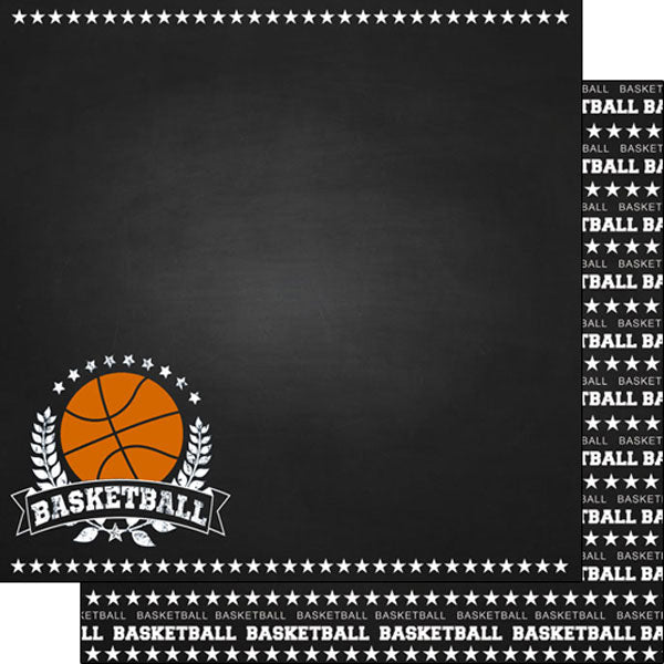 F4FF3B87-2AB5-4CE3-9DC4-FFE34C960519 Scrapbook Customs BASKETBALL CHALKBOARD SPORTS 12X12 Double Sided Paper - Image 1