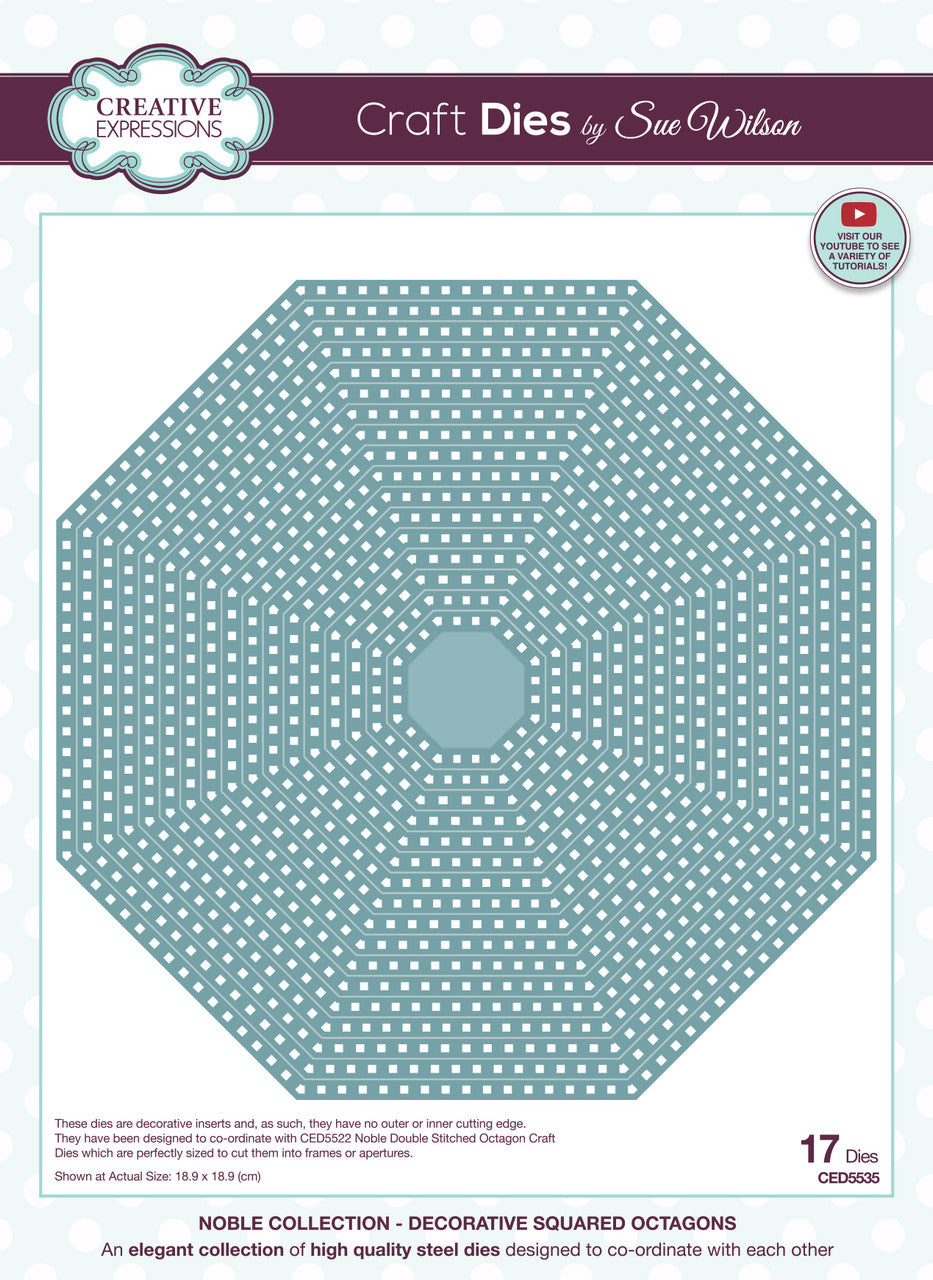F51AC377-0DE9-48E3-8B02-50AB1FE4B00D Creative Expressions NOBLE DECORATIVE SQUARED OCTAGONS Metal Craft Dies 17pc - Image 1