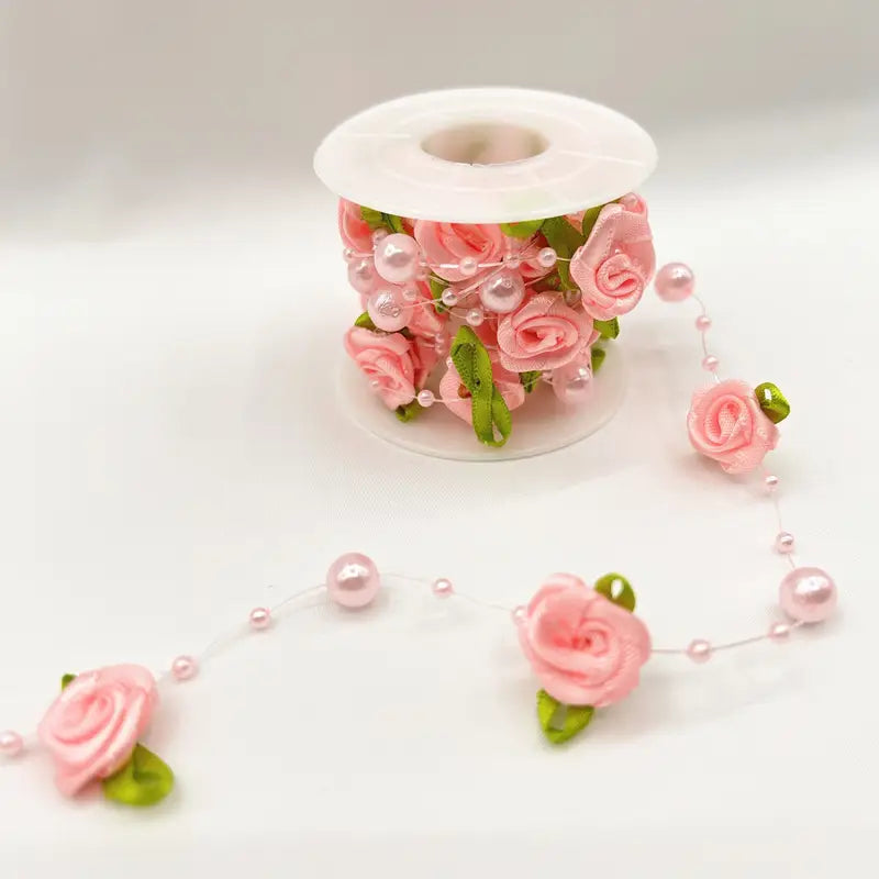 F53D896A-C2E5-4C1B-932E-53B9F5DE79BF Scrapbooksrus ROSE PEARL STRING Ribbon 1 yd Yard - Image 1