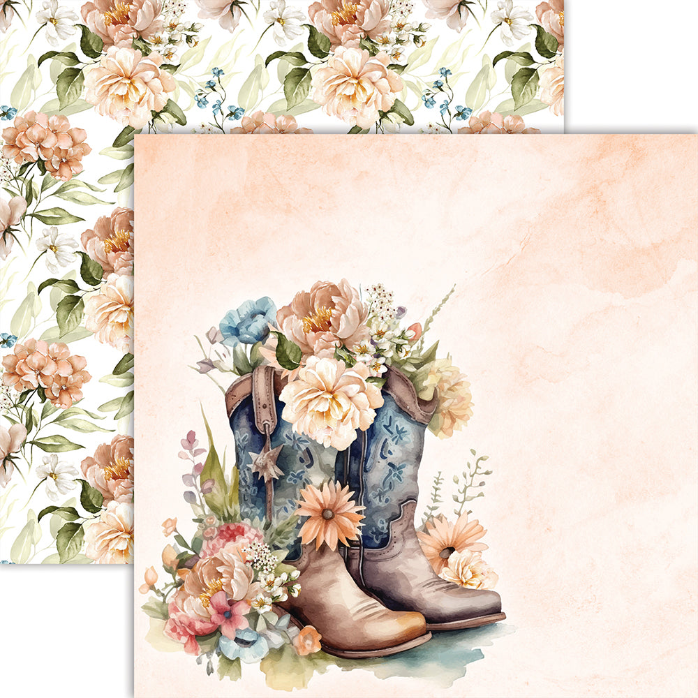 F6780E06-24D5-4F5E-A124-A9786AAE111B Reminisce Desert Rose RODEO QUEEN 12”X12" Scrapbook Paper - Image 1