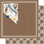 Scrapbook Customs NEVADA NATURAL CRAFT MAP 12”X12” Scrapbook Paper