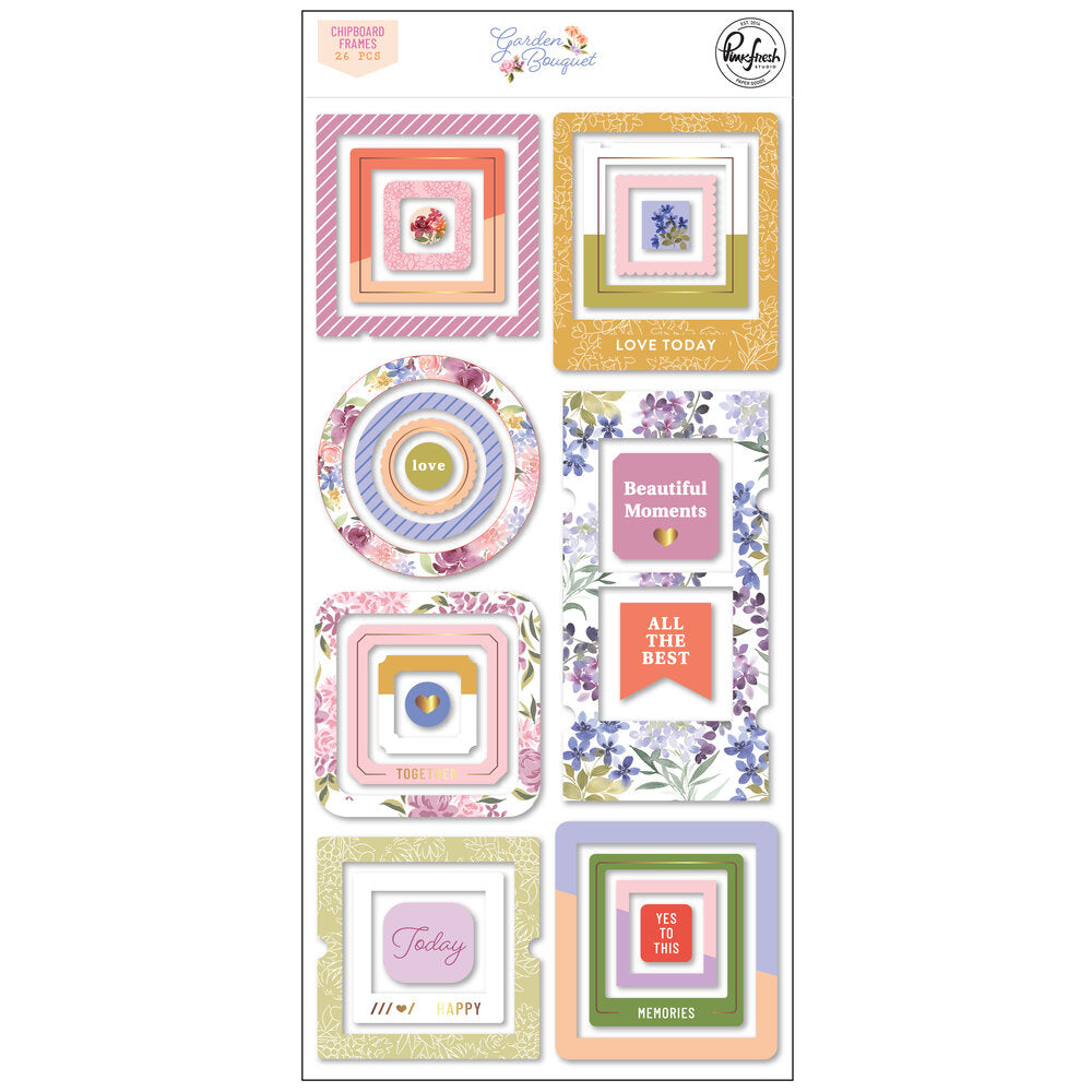 F9D6CAE2-2EFE-4333-BF16-D78EFADF1C78 Pinkfresh Studio GARDEN BOUQUET Chipboard Frames 26pc - Image 1