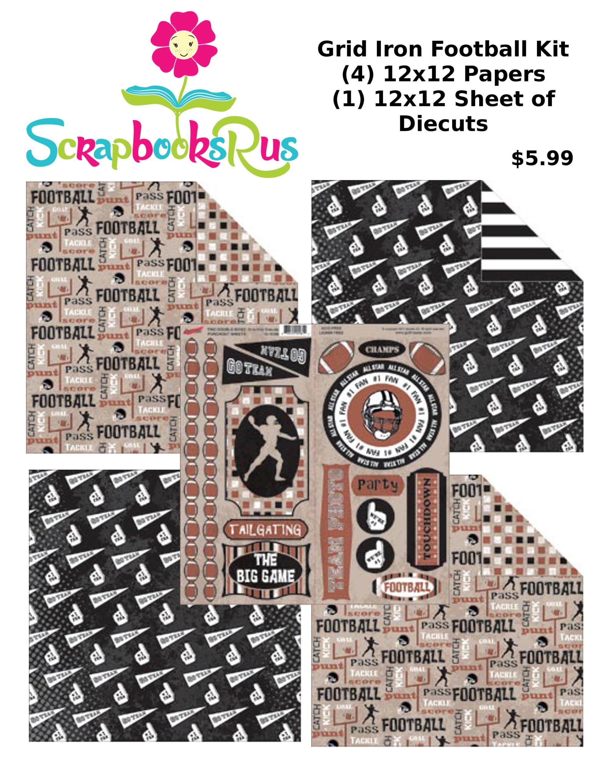 GridIronkit Moxxie GRID IRON FOOTBALL 12"X12" Scrapbook Kit 5pc - Image 1