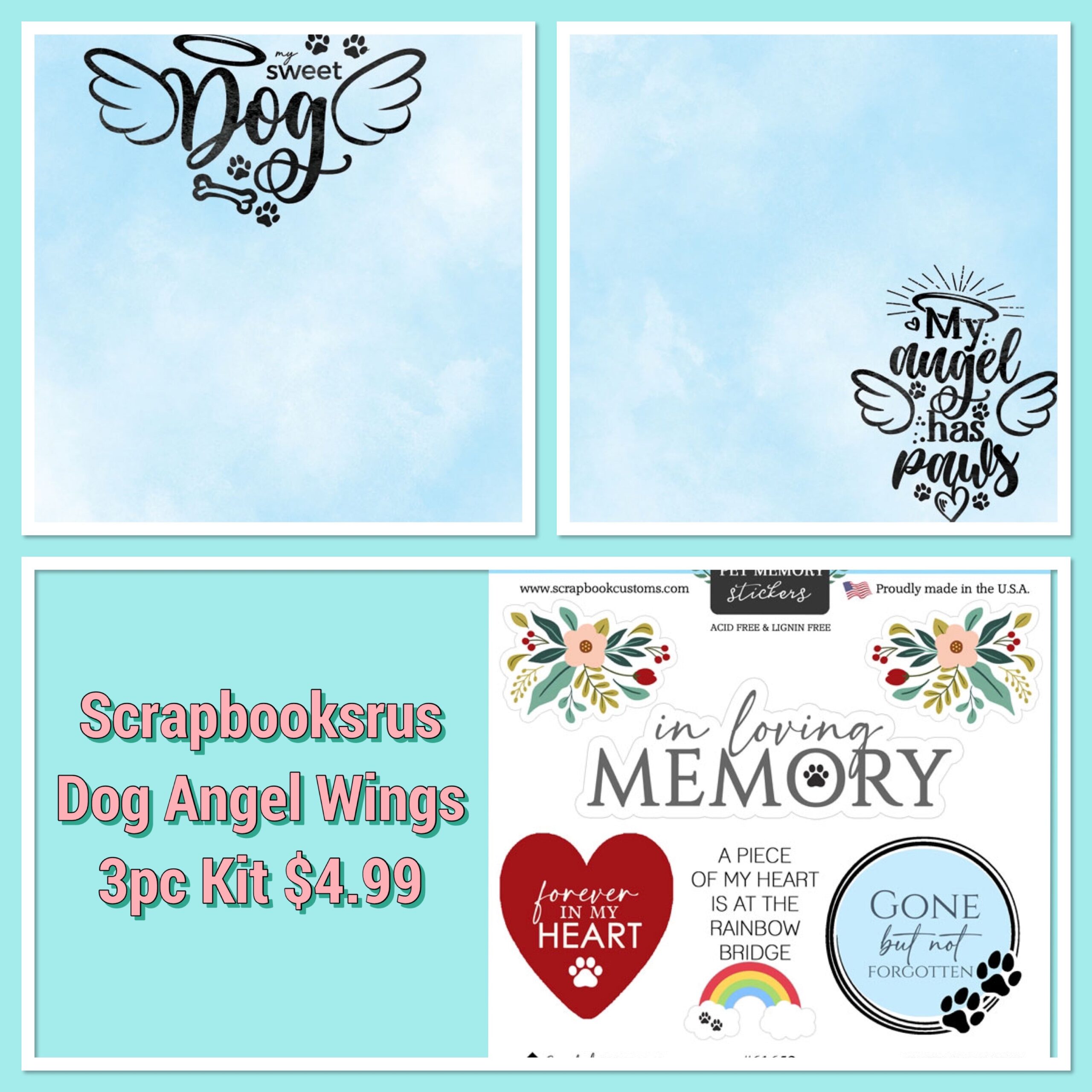 IMG-2530_f2756beb-fefd-4910-ac23-3172d4d16192 DOG ANGEL WINGS KIT 12X12 Scrapbook Paper Stickers 3pc - Image 1