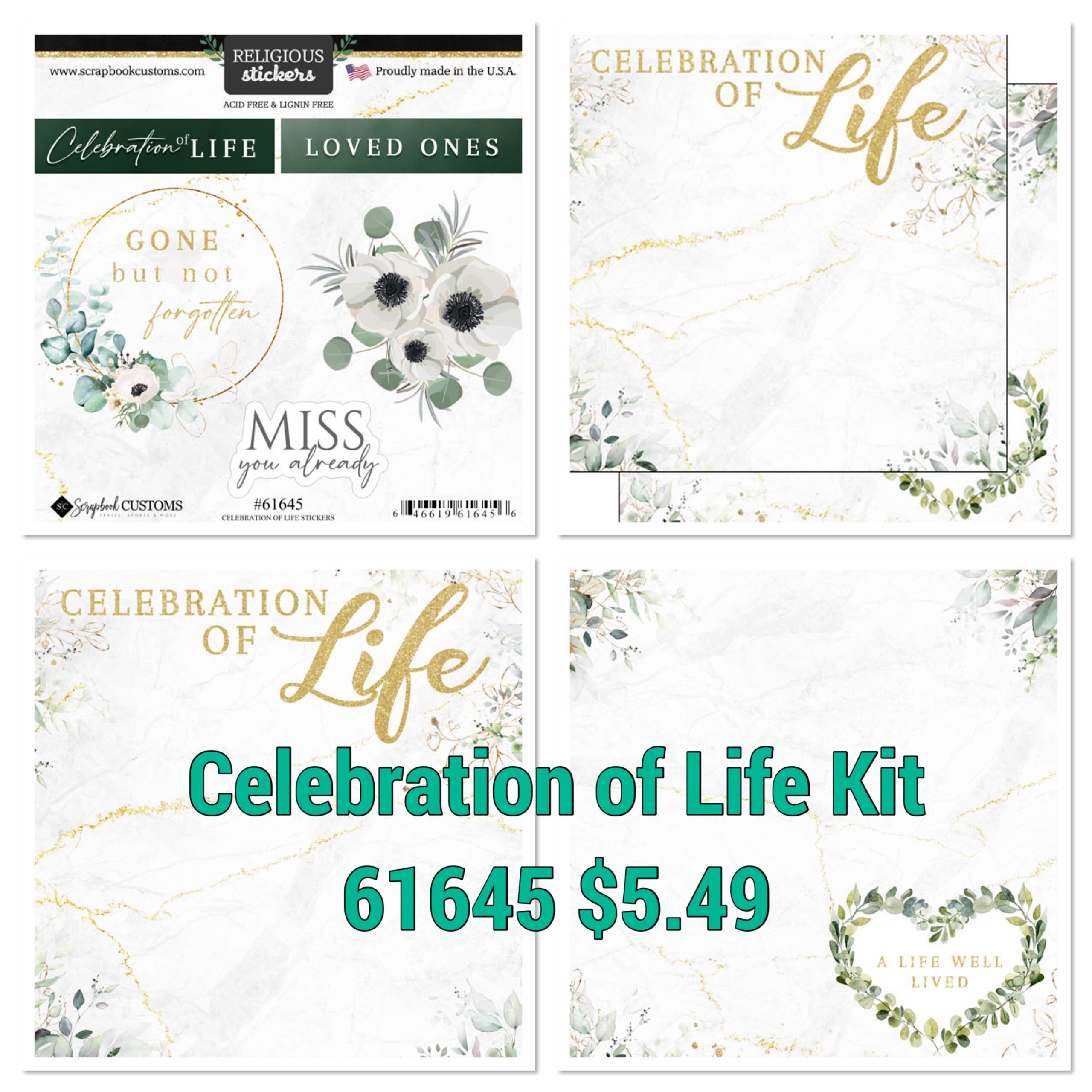 IMG-4039 CELEBRATION OF LIFE KIT Papers and Stickers 3pc - Image 1