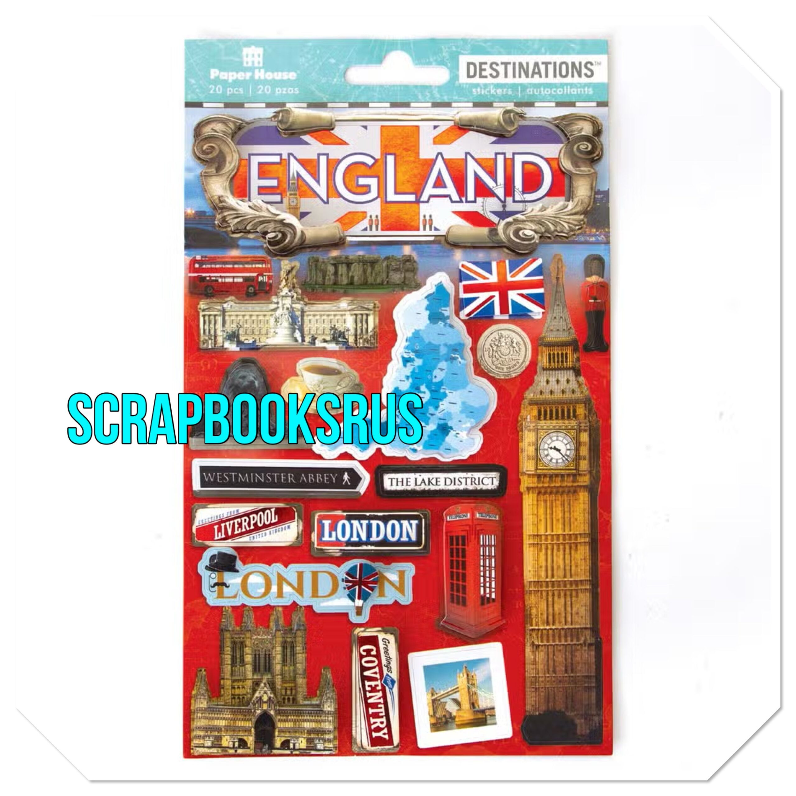 IMG-4089 Paper House Travel ENGLAND 3D Dimensional Stickers 20pc - Image 1