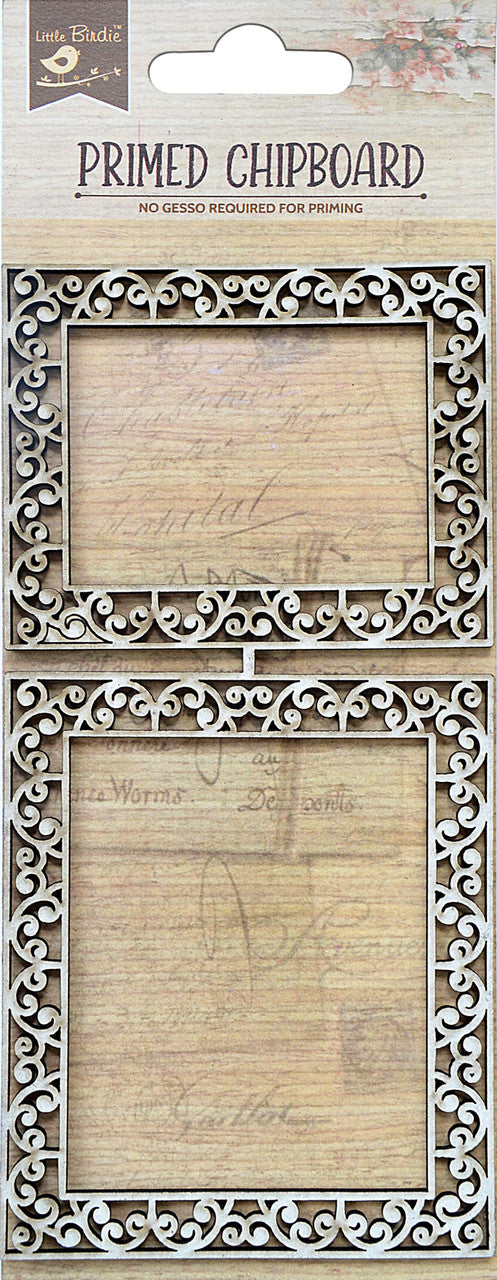 IMG-9135 Little Birdie Primed Chipboard SCROLL BORDER FRAME 2pc - Image 1