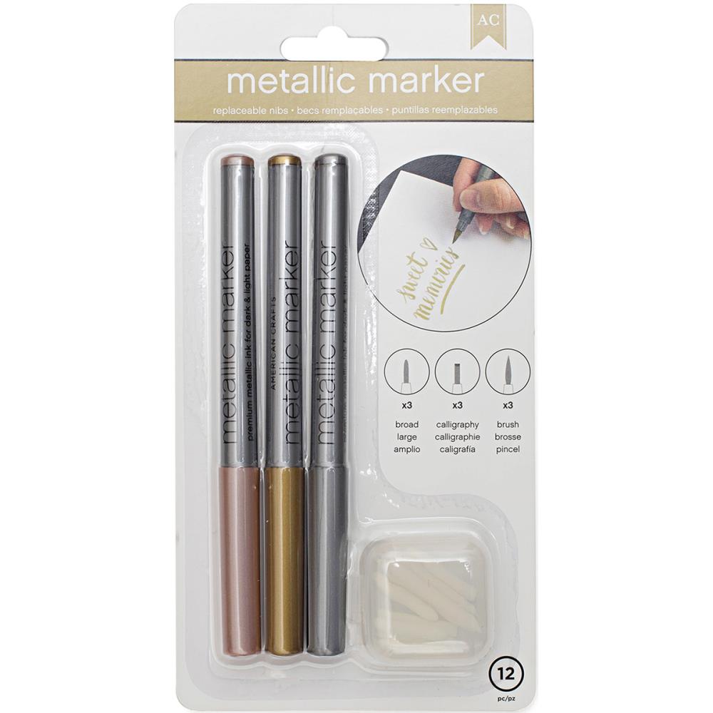 IMG-9962 AC METALLIC MARKERS Broad Brush Calligraphy W/Replaceable Nibs 12pc - Image 1