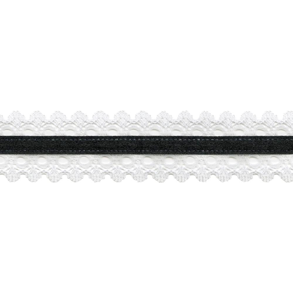 Lace_Ribbon_Satin_Center_Black May Arts WHITE LACE SATIN CENTER Ribbon 1 yard yd - Image 1