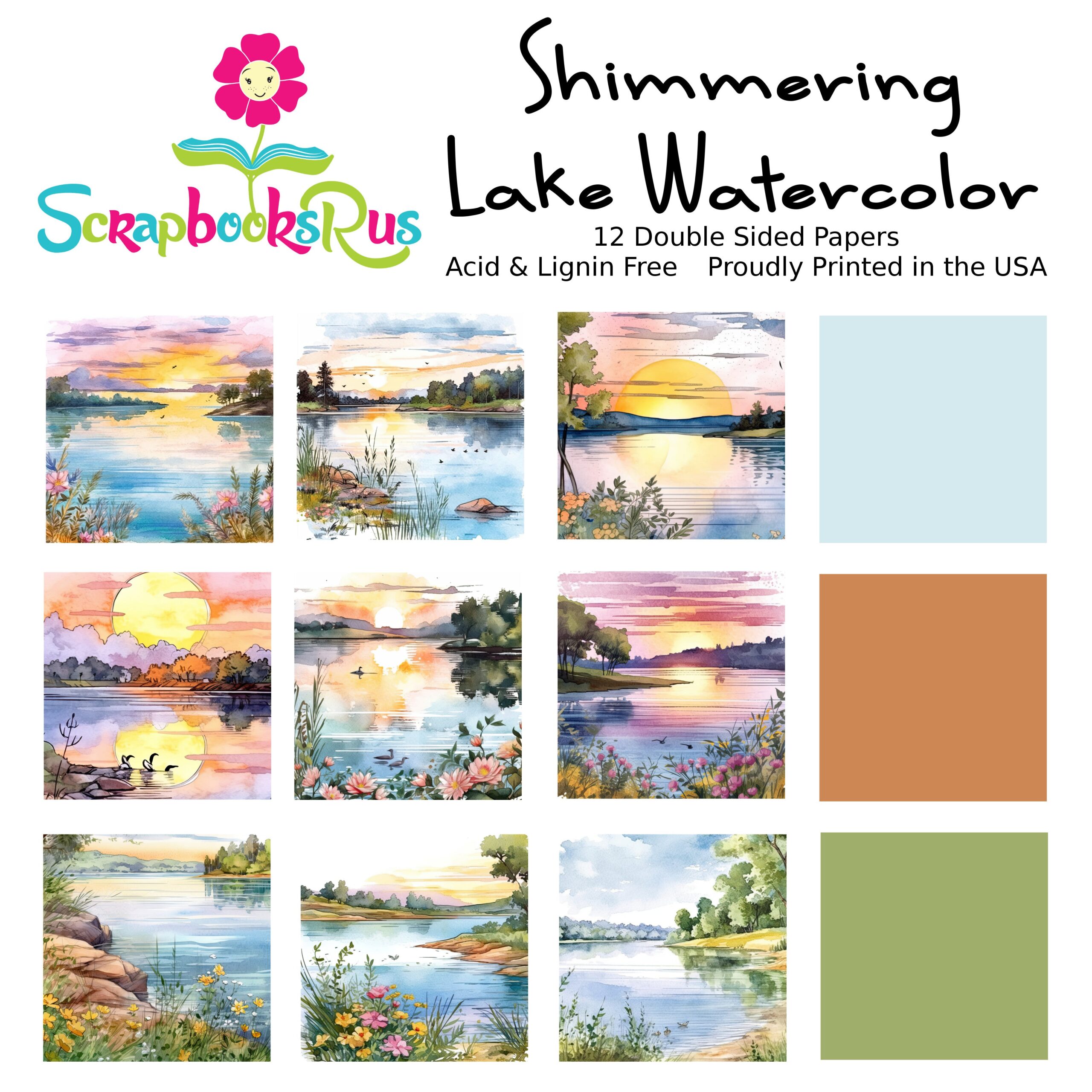 ShimmeringLakeWatercolorCover Scrapbooksrus SHIMMERING LAKE WATERCOLOR KIT 12pc 12"x12" Scrapbook Paper - Image 1