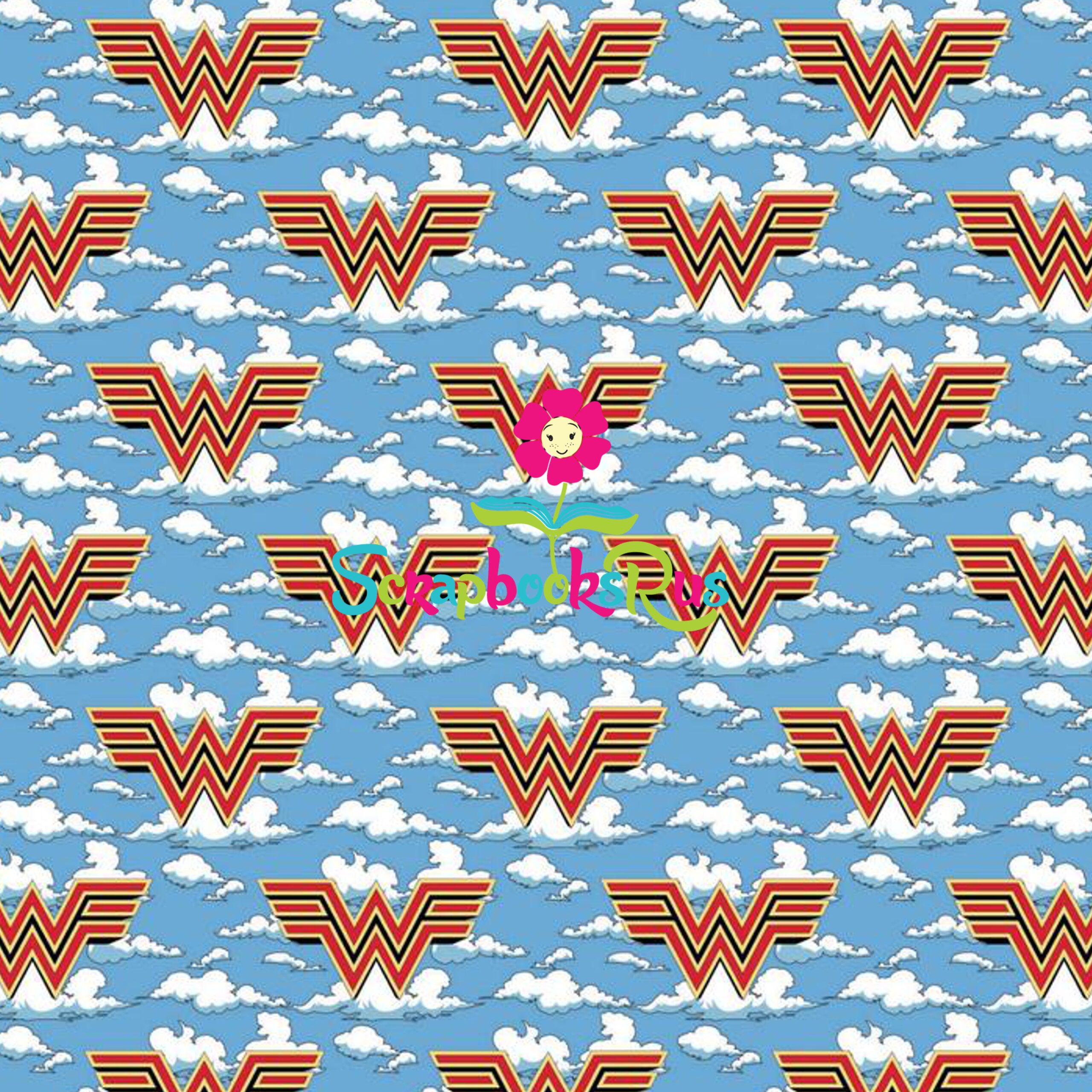 WonderWoman1984InTheCloudsScrapbooksrus Wonder Woman 1984 IN THE CLOUDS 12"X12" Scrapbook Paper - Image 1