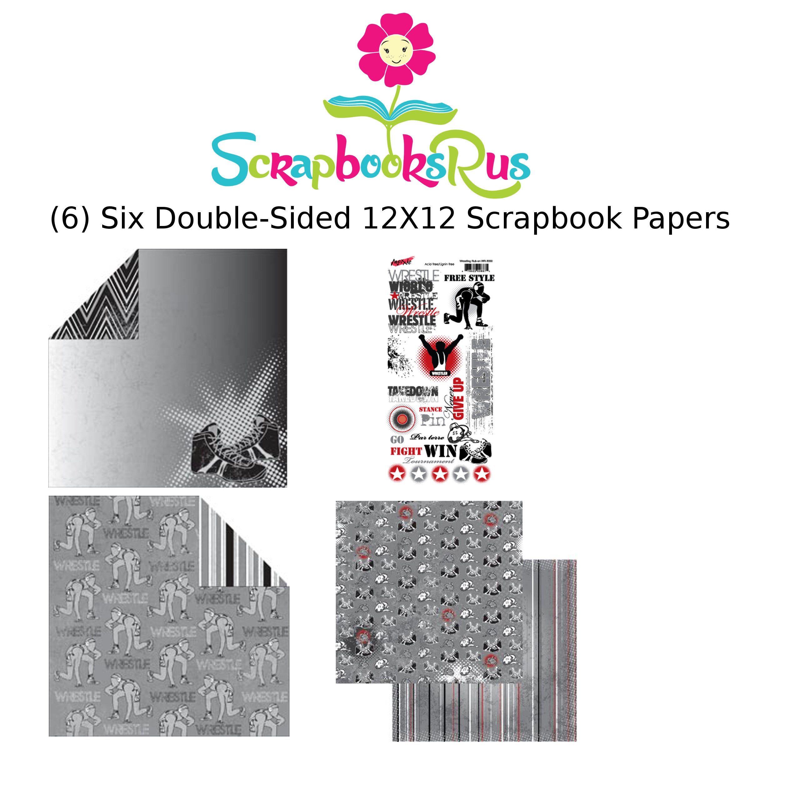 WrestlingKit_536b51a5-a9e9-47bb-b10b-7b894e0f60b5 Wrestling Moxxie BORN TO WRESTLE 12"X12" Scrapbook Paper Rubon 7pc Kit - Image 1