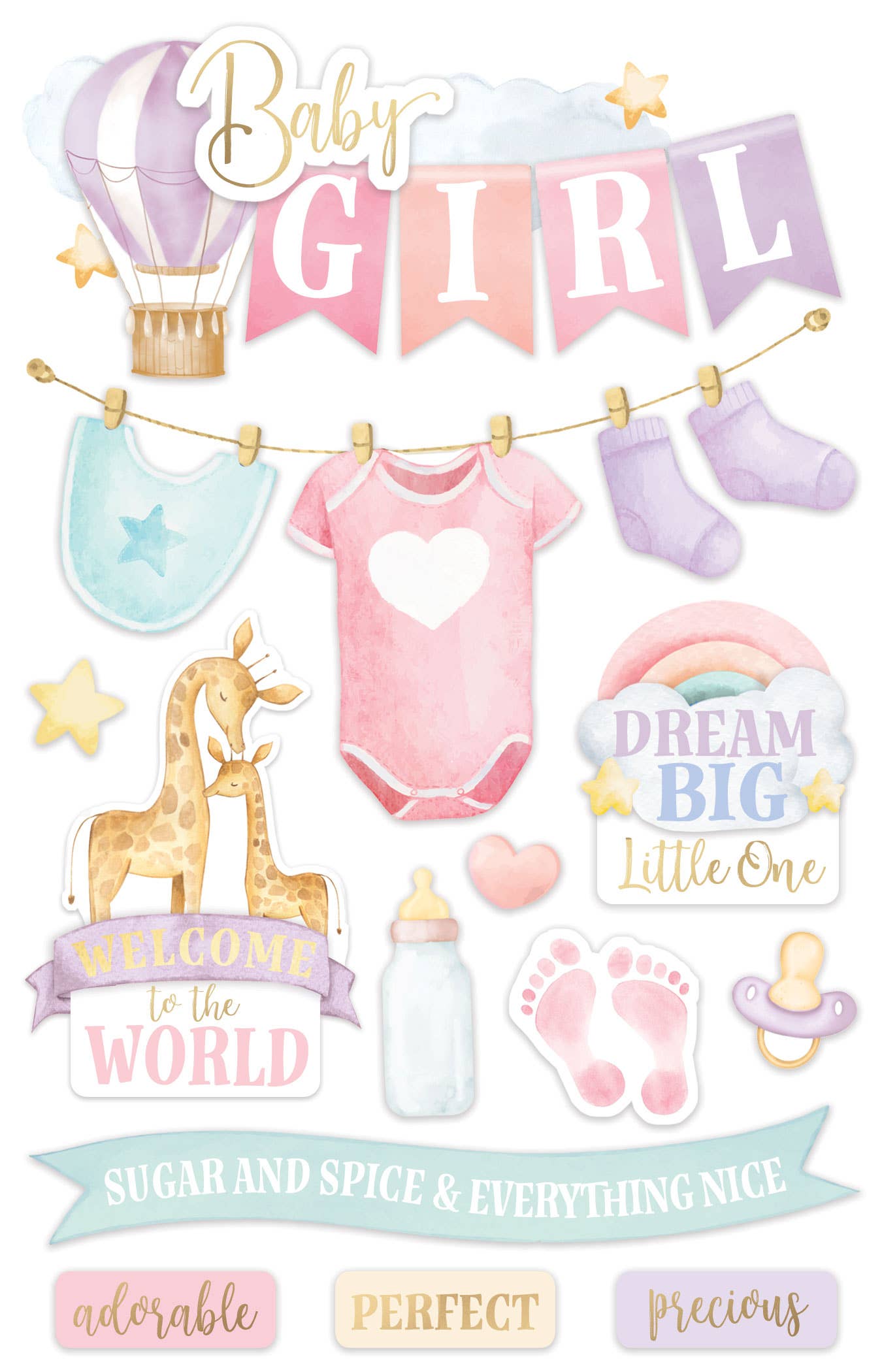 bb53cee8632ffbc3fb7985f3747d1ad86fc04e262247658c940b25b8961106aa Paper House BABY GIRL 3D Stickers 13pc - Image 1