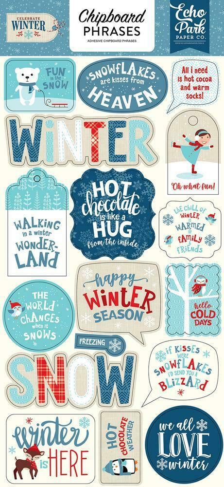 image_088416ef-7013-495d-9550-b6d23331483a Echo Park 6"x12" CELEBRATE WINTER Chipboard Phrases Sticker 17 pc - Image 1