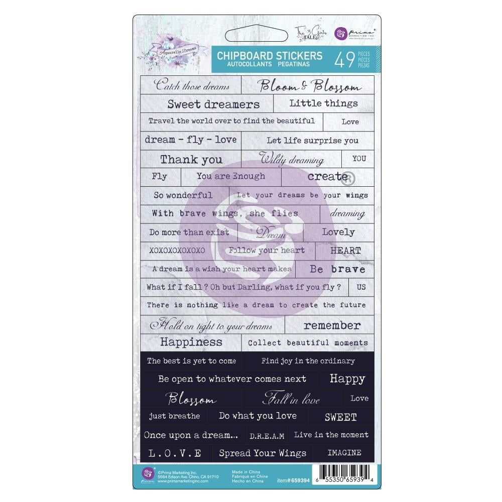 image_19e4ed05-5b25-4bee-8f37-50867930aaec Prima Aquarelle Dreams CHIPBOARD STICKERS 49 pieces Words Phrases - Image 1