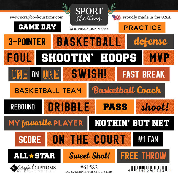 image_1b16aaa5-abc4-4be7-92ec-e557f46b7a73 Scrapbook Customs 6X6 BASKETBALL WORDBITS STICKER 25pc - Image 1
