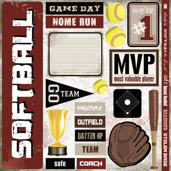 image_1e7c59ec-705c-4318-9933-982807f7f79e SOFTBALL EXTREME 12x12 Stickers 21pc Scrapbook Customs - Image 1