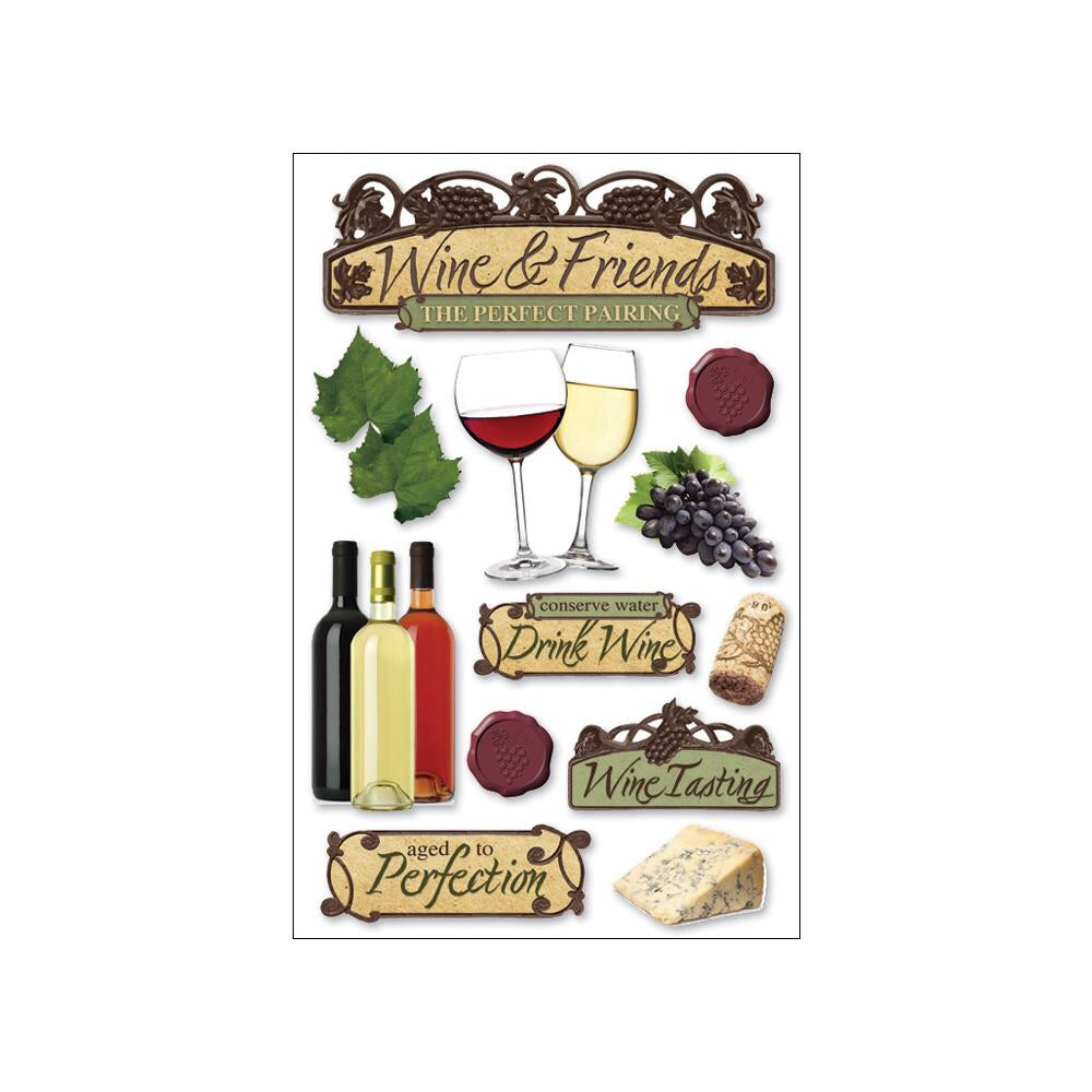 image_217cd82c-74ed-4375-b52d-0bc64dcd56f8 Paper House 3D WINE & FRIENDS Stickers 12pc Perfect Pairing - Image 1