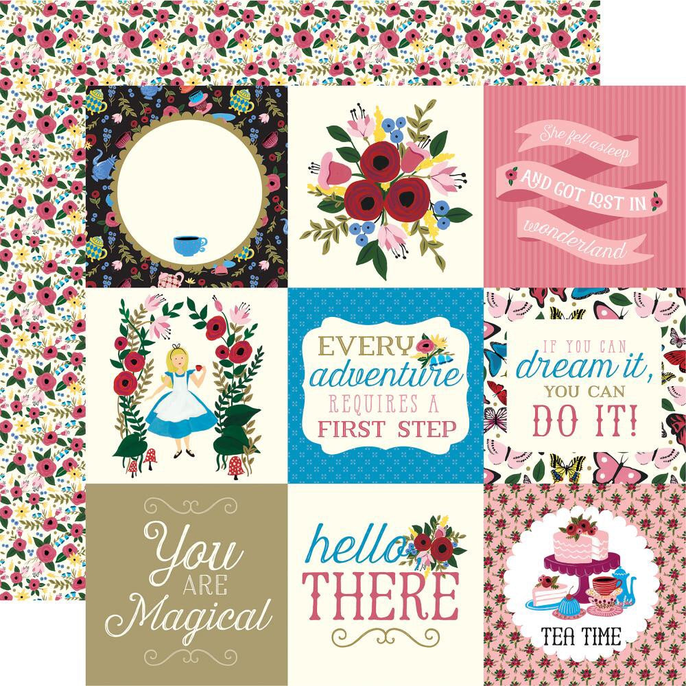 image_233da6e2-3c53-4e72-9ba4-b76f8070a419 Echo Park Alice In Wonderland 4X4 JOURNALING CARDS DS 12"X12" Scrapbook Paper - Image 1