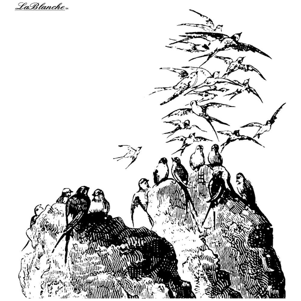 image_23d5deb0-53a8-4329-ab70-e028fa68c53b LaBlanche GATHERING OF SWALLOWS Bird Mounted Stamp - Image 1