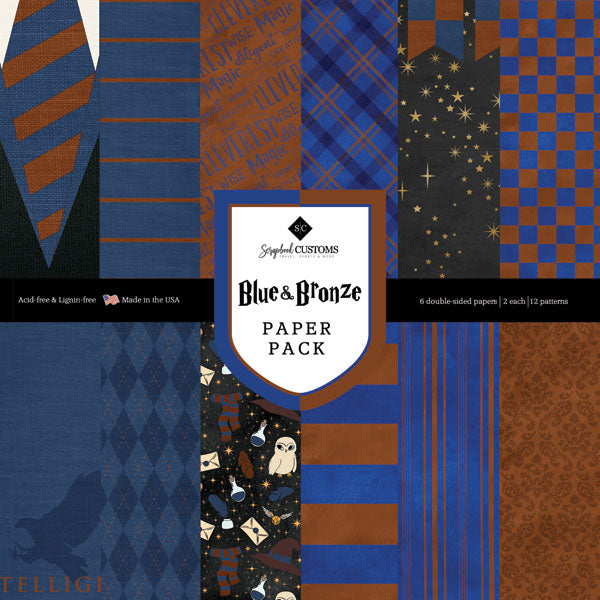 image_24ddf78d-928a-4137-af78-4ccfbde9943b Scrapbook Customs BLUE & BRONZE 12"X12” Paper Pack Harry Potter - Image 1