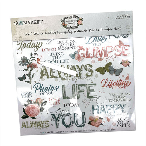 image_42798003-bdfd-47c6-8f79-571cb66d8891 49 and Market Vintage Artistry 12X12 TRANQUILITY SENTIMENTS RUB-ON Transfer Sheet - Image 1