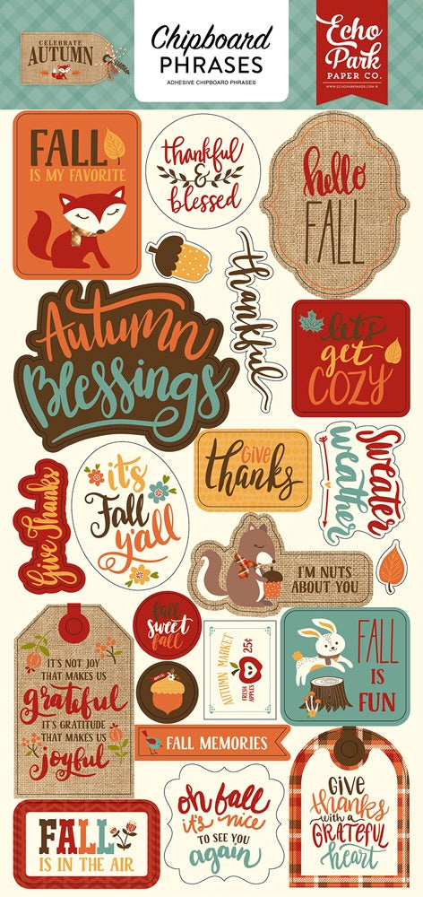 image_4650d81b-af27-42cb-aa0e-003b1a559f78 Echo Park 6"x12" CELEBRATE AUTUMN Chipboard Phrases Sticker 22 pc - Image 1