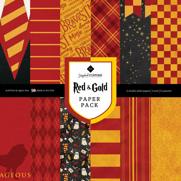 image_5350f21e-469b-4688-93fb-a62ec54d9b4a Scrapbook Customs RED & GOLD 12"X12” Paper Pack Harry Potter - Image 1