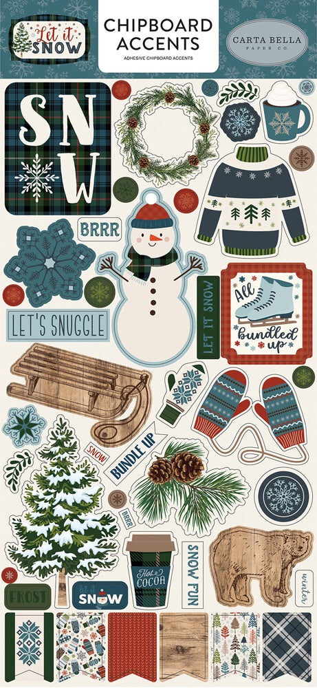 image_6c24d857-de73-425f-a6d5-21bf6518f689 Carta Bella LET IT SNOW 6"x12" Chipboard Accent Sticker 46 pc - Image 1