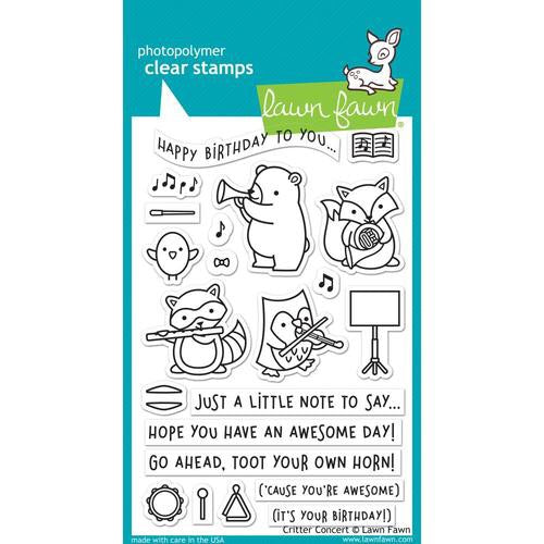 image_75bd363f-0af3-40bc-be3b-cfdd7f8010c5 Lawn Fawn CRITTER CONCERT Music Animals Clear Stamps 22pc - Image 1
