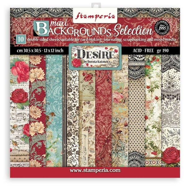 image_79ce5596-1372-41c5-b387-a689f2160cd0 Stamperia Maxi Backgrounds DESIRE 12"X12" Scrapbook Paper Pack - Image 1