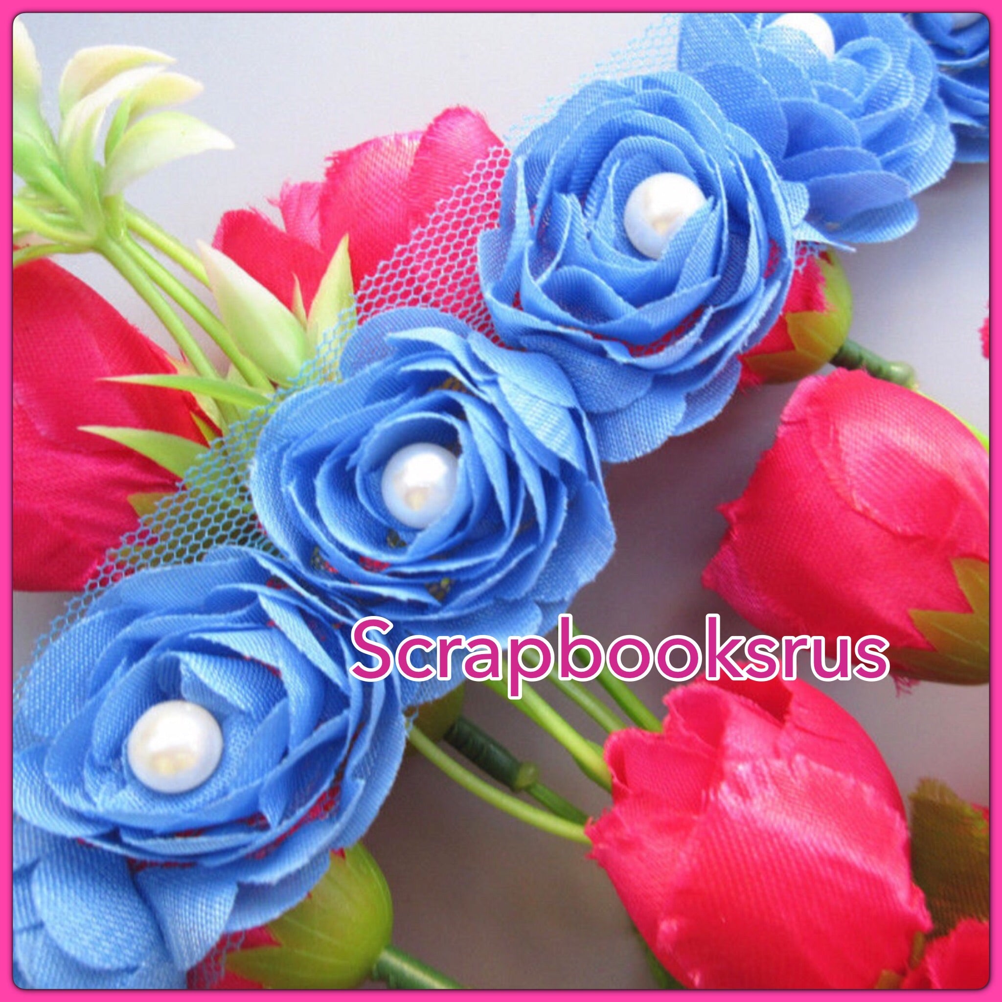 image_9a945e8c-f42d-4fa3-b0e5-a0bc04666e18 Scrapbooksrus Pearl Ribbon Roses BLUE 1 yard Trim - Image 1