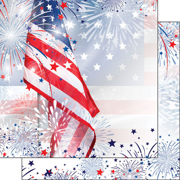 image_ae7e83bb-4430-44fd-9bbf-7a86e68c388f FLAG & FIREWORKS 4th of July 12"X12" Scrapbook Customs Paper - Image 1