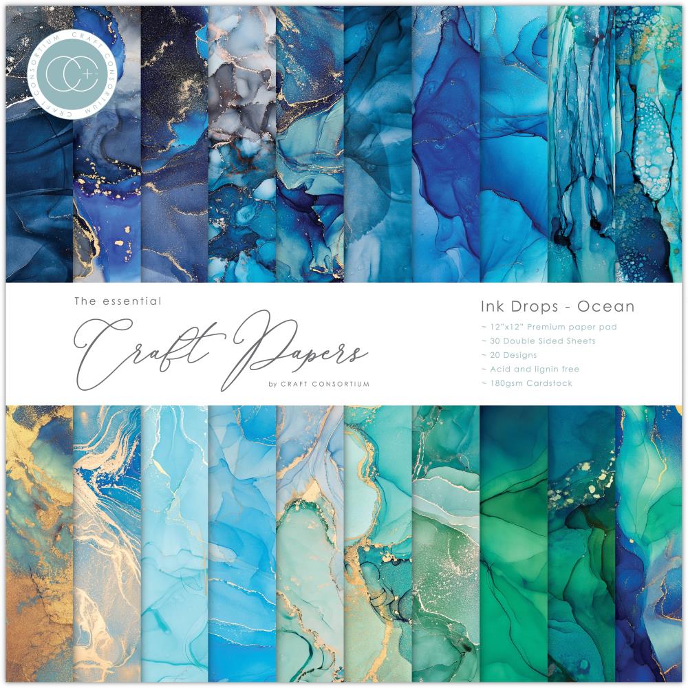 image_bcc3afa0-59f3-454f-864d-93fdc0e938f7 Craft Consortium Ink Drops OCEAN 12”X12” Premium Paper Pad - Image 1
