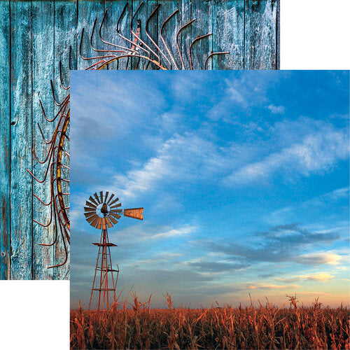 image_bdf77624-2a59-4d83-b7b1-d524183b6928 Reminisce Farm Life WINDMILL 12"X12" Scrapbook Paper - Image 1